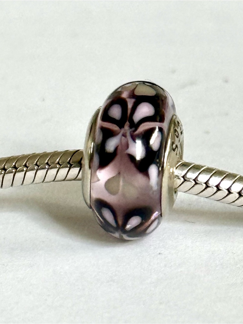 Pink and black Murano Charm fit Pandora bracelets